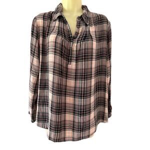 Mudd Plaid Flannel Popover Top Blouse Junior Size Large Poet Preppy Gorpcore